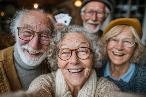 Groupe personnes âgées heureuses chez LOGÉA